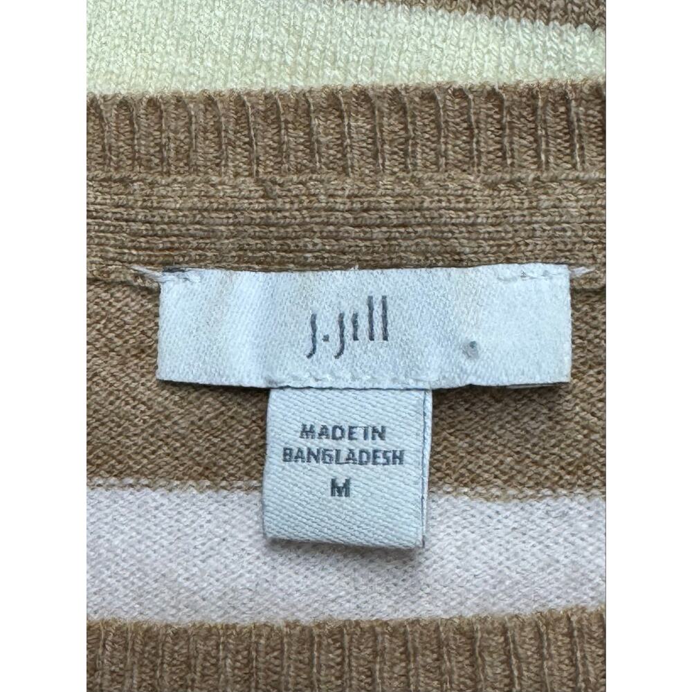 J Jill Striped Sweater Womens Medium Tan Beige Pink Yellow Relaxed Pullover - Picture 5 of 6